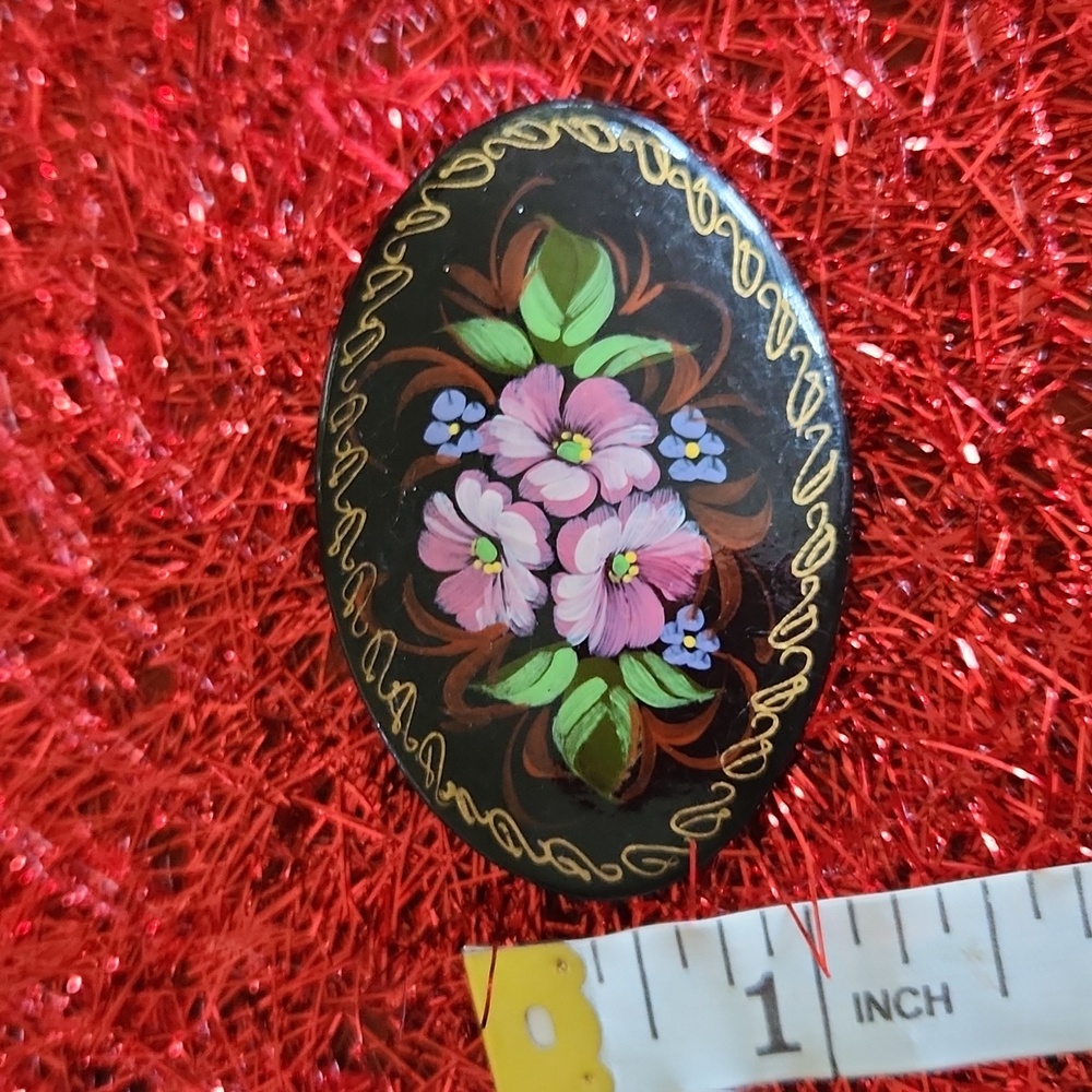 Floral Black Brooch Hanmade In Russia By Dudina Art Multicolor Jewelery - Picture 7 of 7